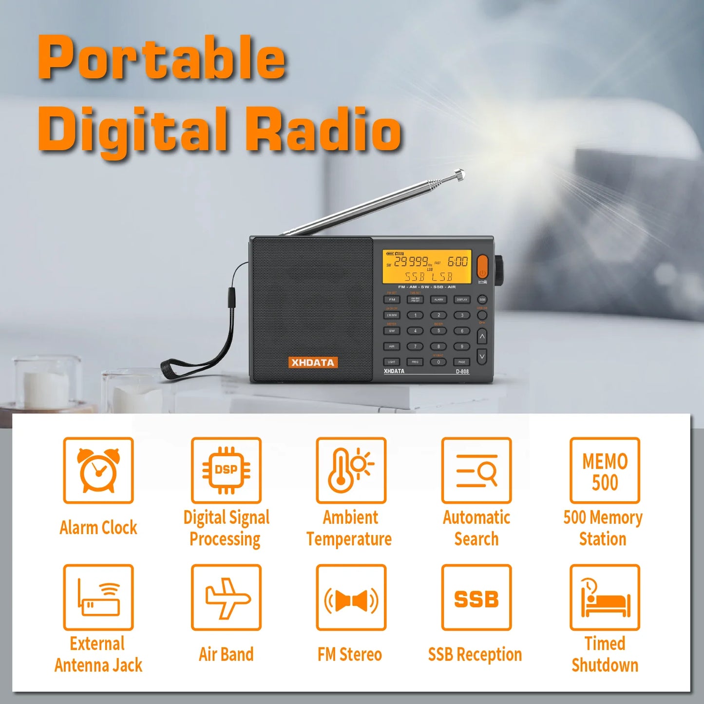 XHDATA D808 Multiband AM FM MW SSB RDS Portable Radio