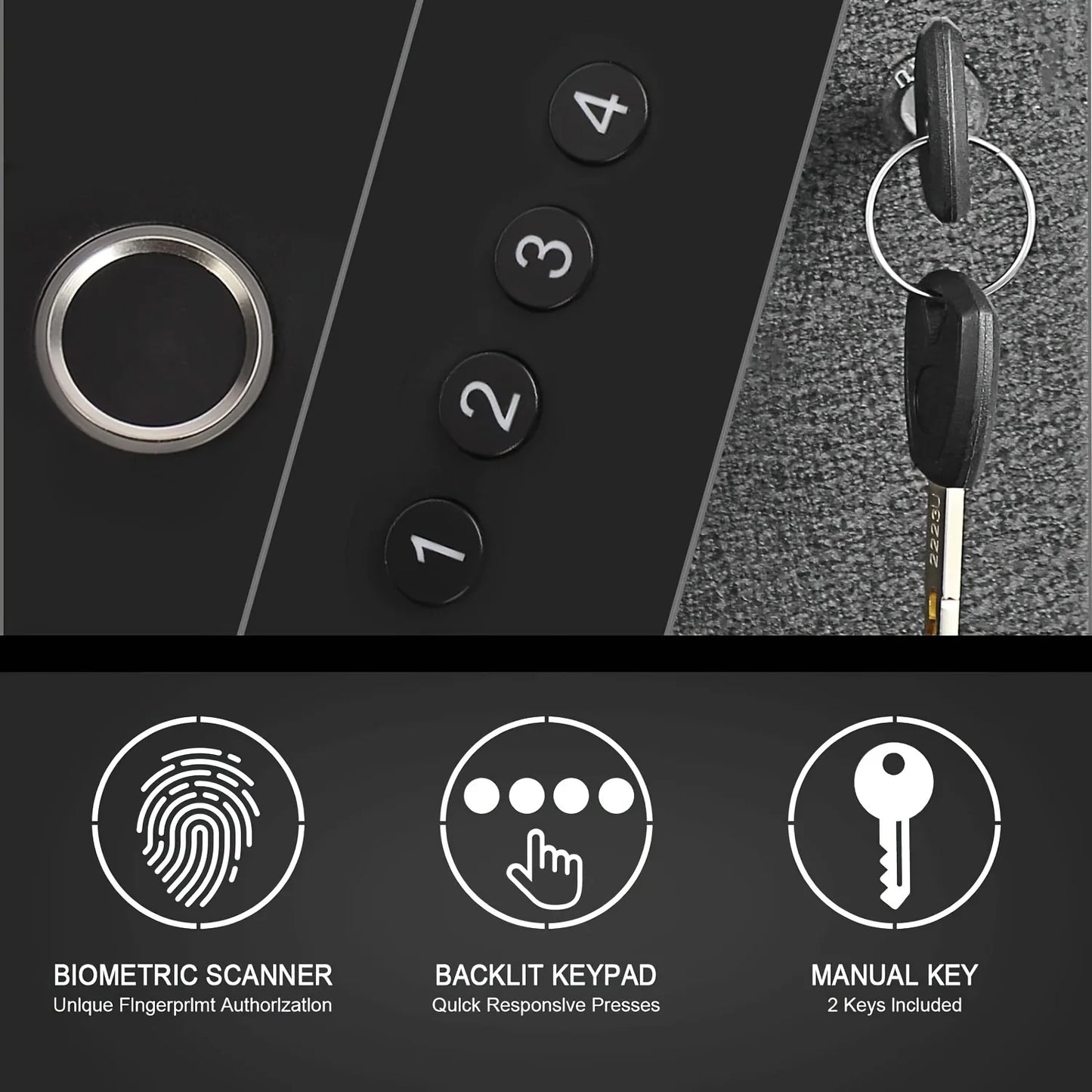 Biometric Fingerprint Handgun Safe With Auto Sliding Door For Nightstand