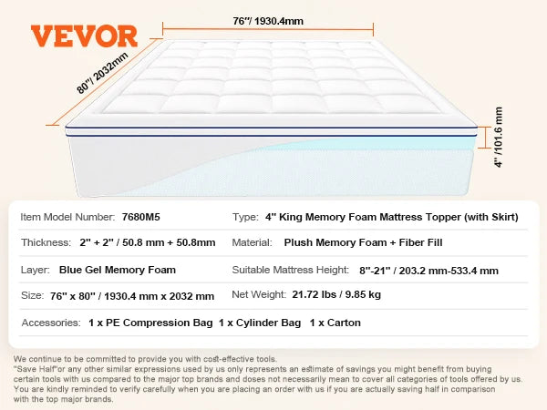 Nonecn SucceBuy Memory Foam Mattress Topper For Pressure Relief