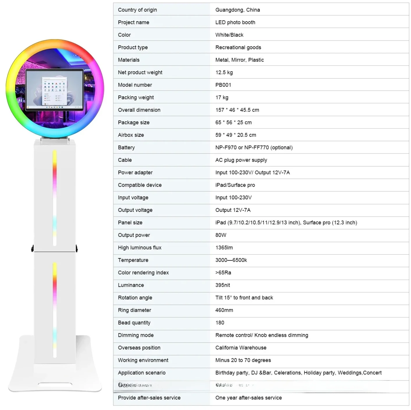 SNQ Photobooth Machine For iPad With RGB Ring Lights For Wedding Parties