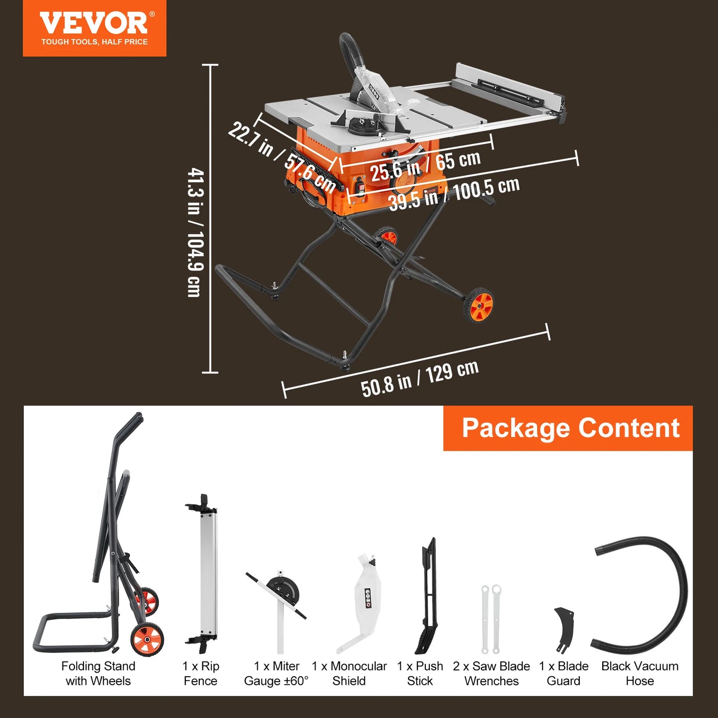 VEVOR Jobsite Table Saw 15 Amp Portable Compact DIY Woodworking