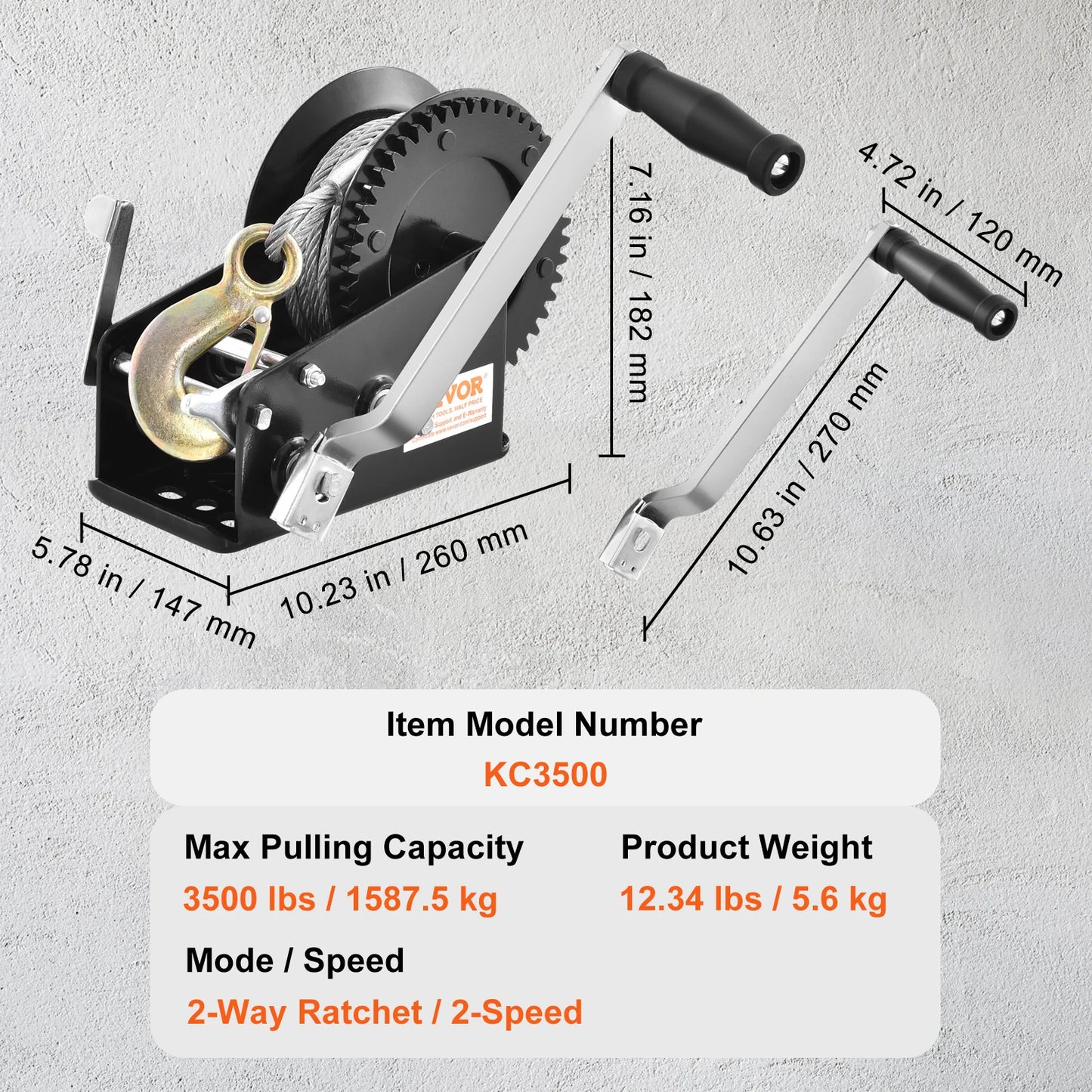 SucceBuy Hand Winch Heavy Duty Rope Crank Two Way Ratchet