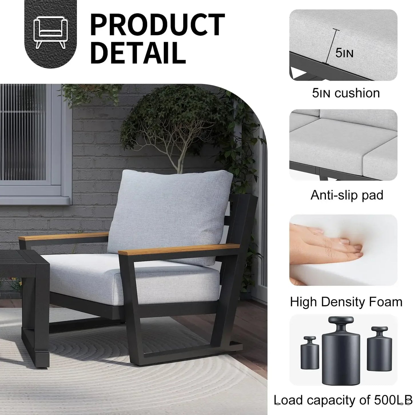 XMSJ Aluminum Outdoor Patio Sectional Sofa Set With Coffee Table