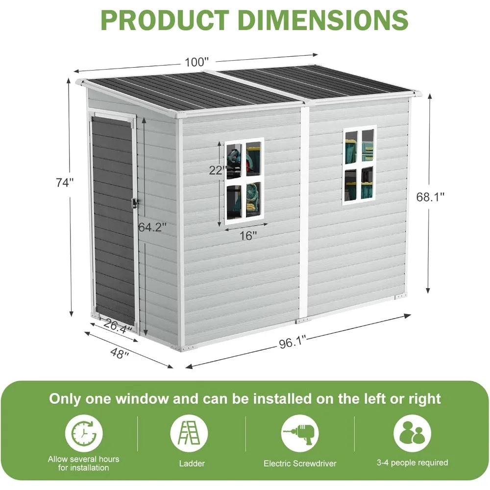 Resin Outdoor Storage Shed Waterproof With Floor Lockable Door Two Windows