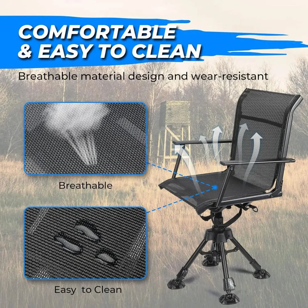 360 Degree Silent Swivel Hunting Chair Portable Folding Adjustable Height