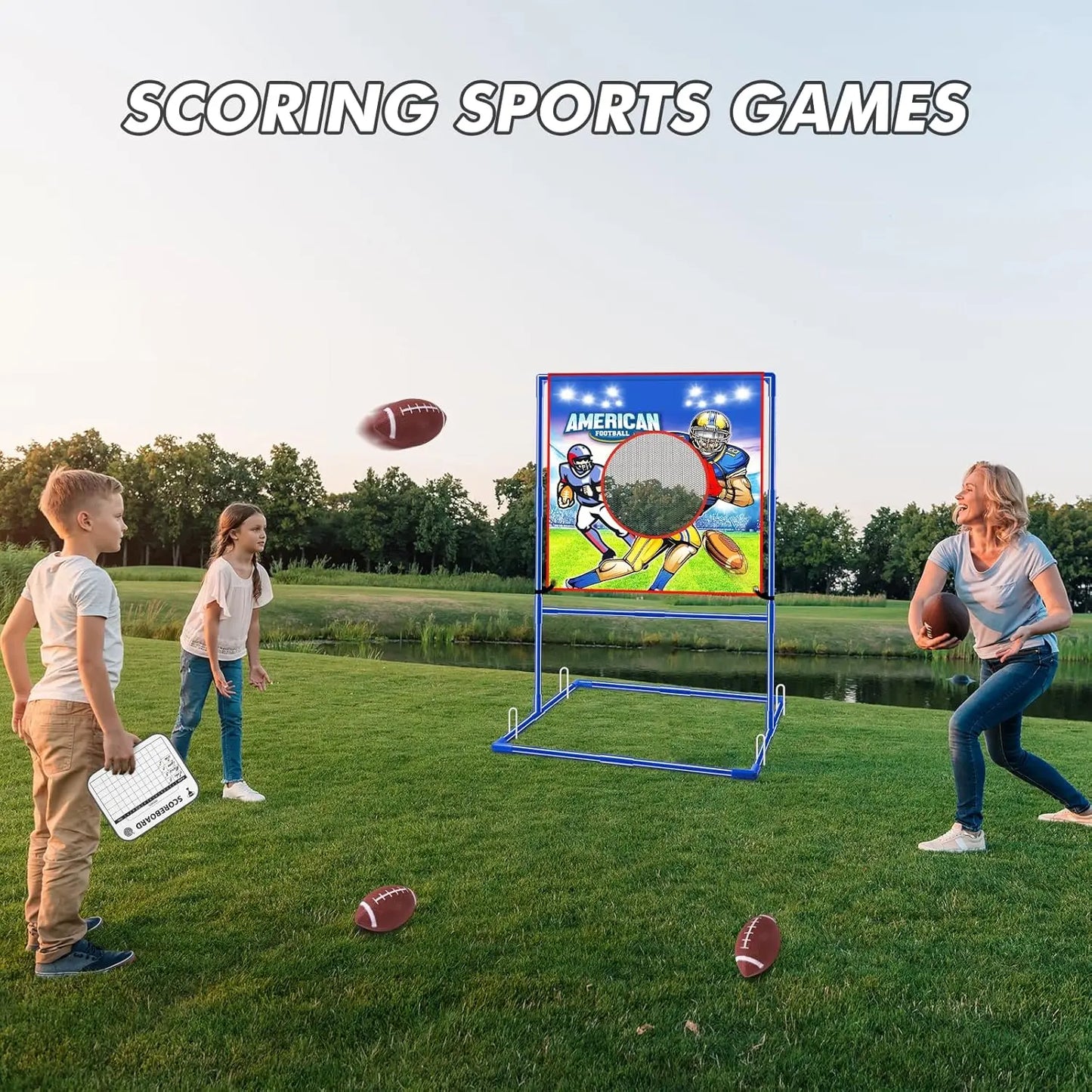 VATOS Rugby US Football Toss Target Games with 4 Inflatable Footballs Indoor Outdoor Sport Toy for Kids Passing Targets Game