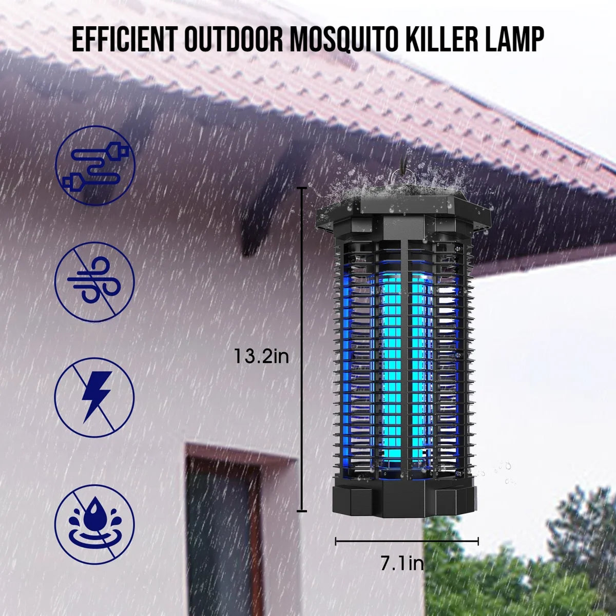 7.1" 4000V Waterproof Electric Mosquito Zappers Bug Killer,Insect Fly Trap for Home Backyard Patio 2500 sq.ft Low Light intensit