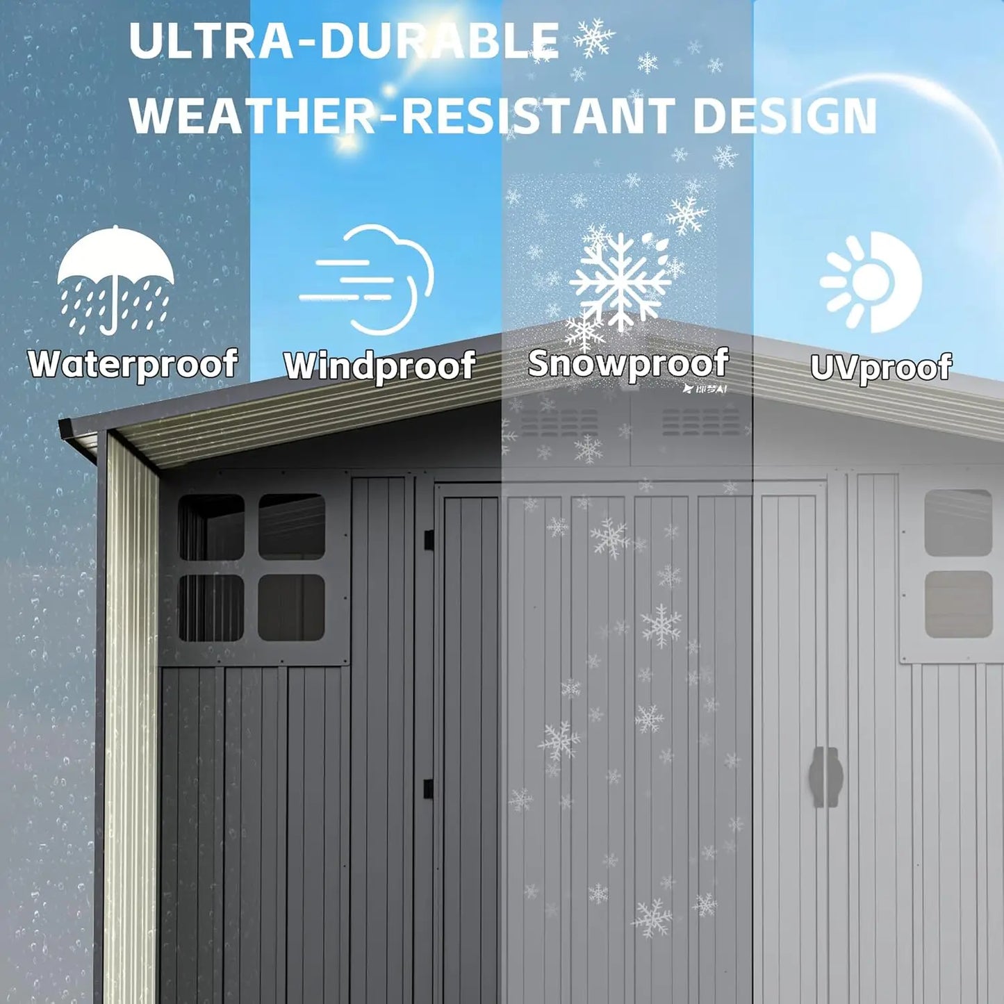 6x6FT Metal Outdoor Storage Shed with Windows Lockable Waterproof Garden Tool Lawn Mower Backyard Patio No Floor, Customized