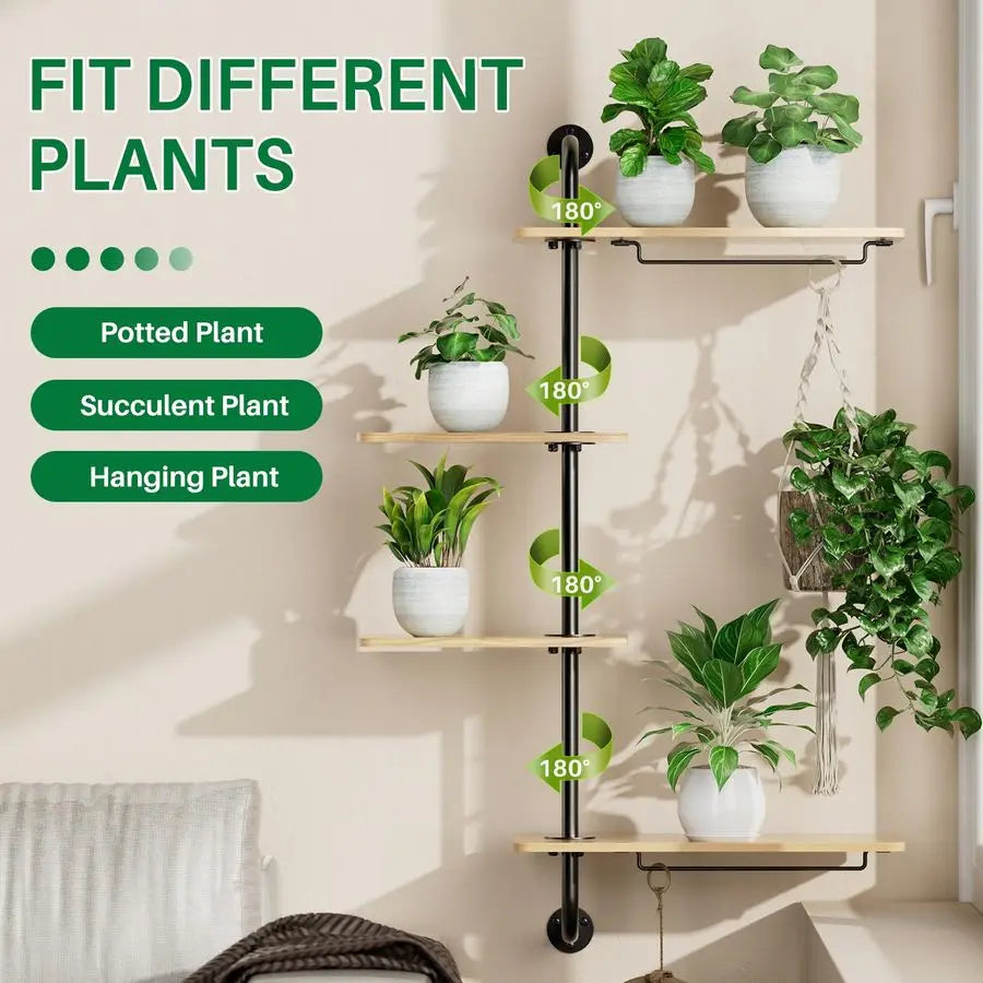 Rotating Window Plant Shelf 4 Tier Wall Mounted Indoor