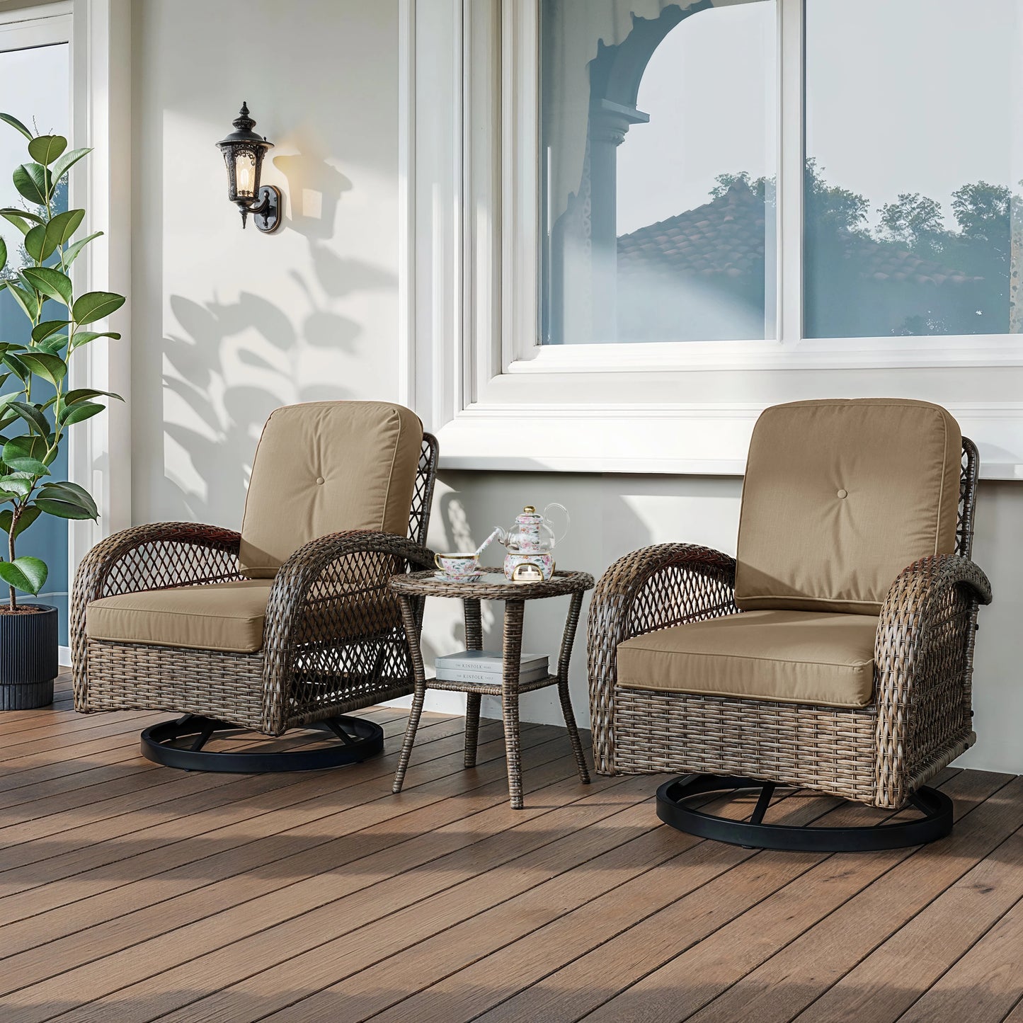 HOOMIC 3 Piece Outdoor Patio Bistro Set Cushioned Chairs