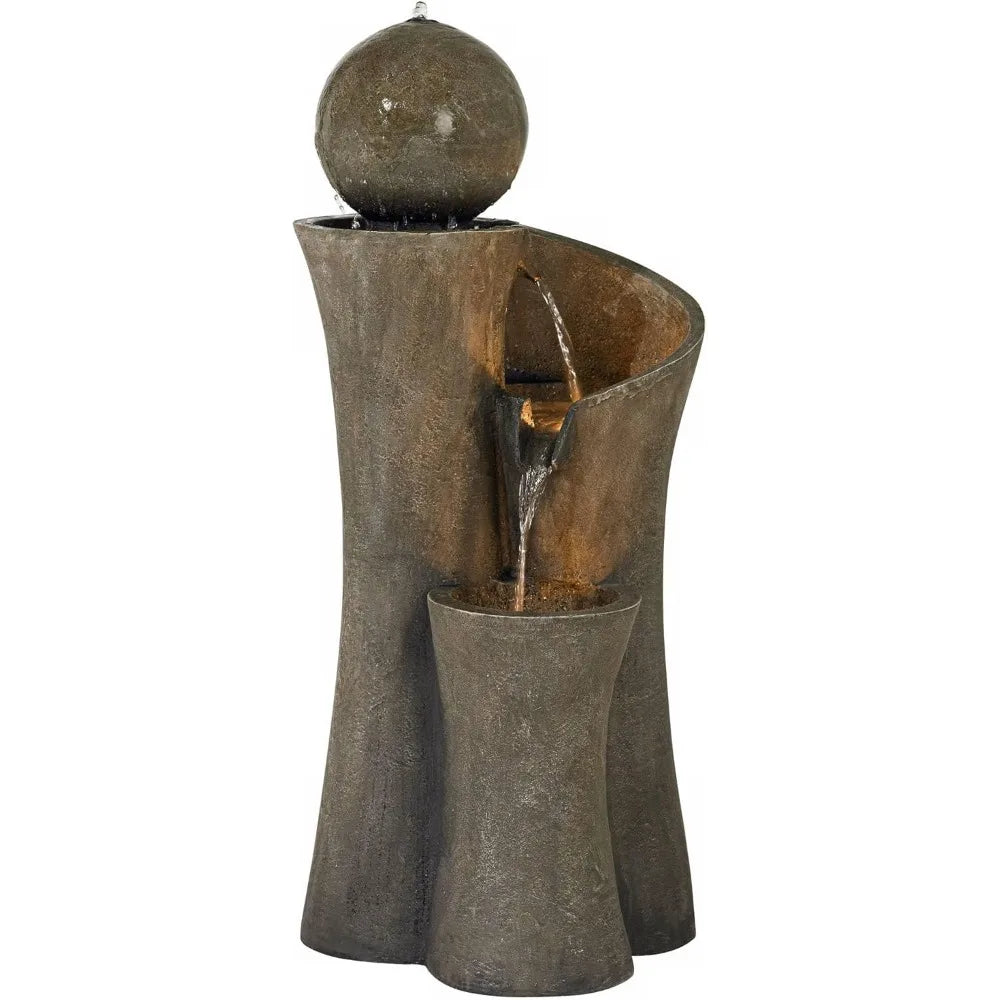 Modern Sphere Curve Zen Outdoor Floor Bubbler Water Fountain 39 1/2" High with LED Light Cascading for Garden Patio Yard Deck Ho