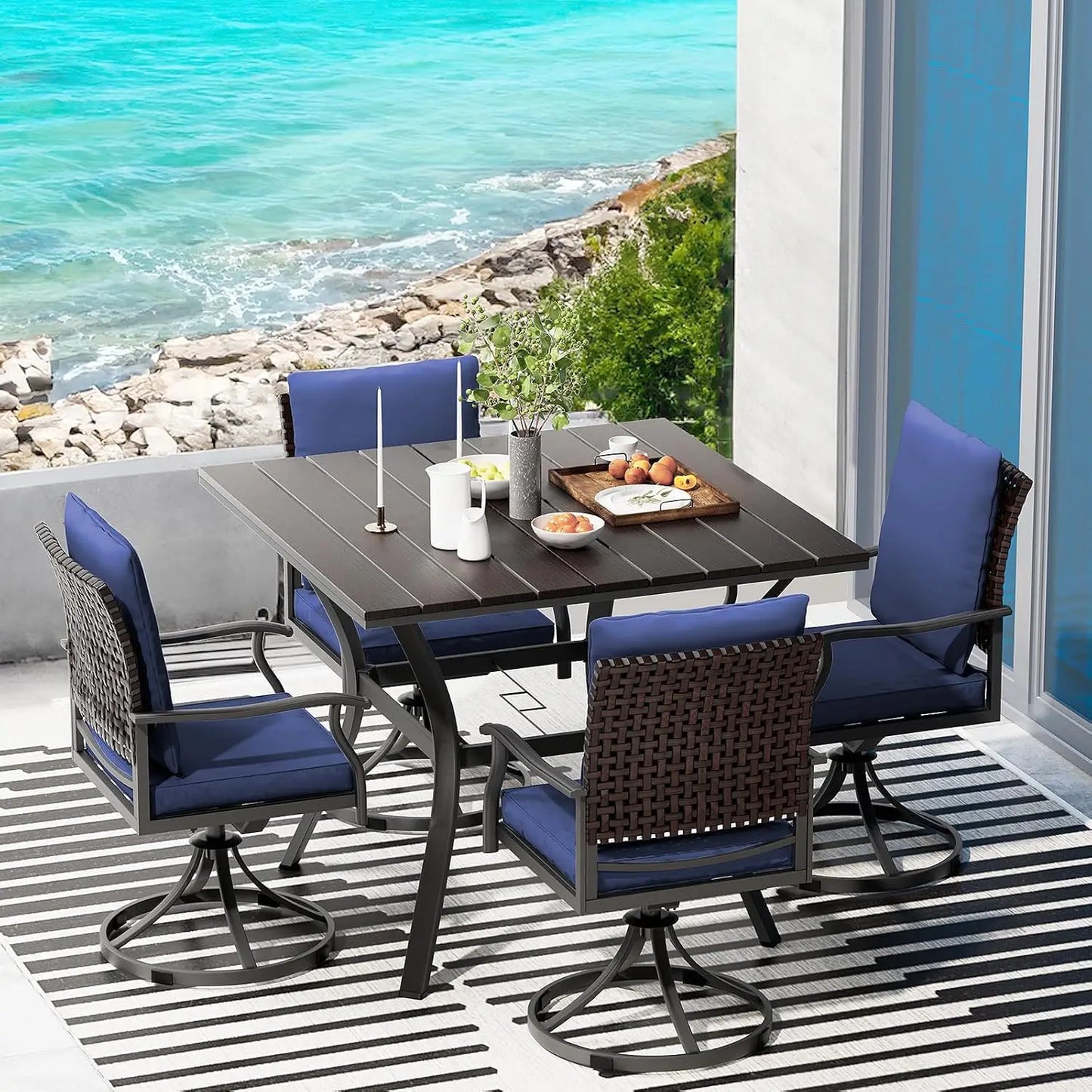 Outdoor Patio Dining Set Swivel Chairs Round Table