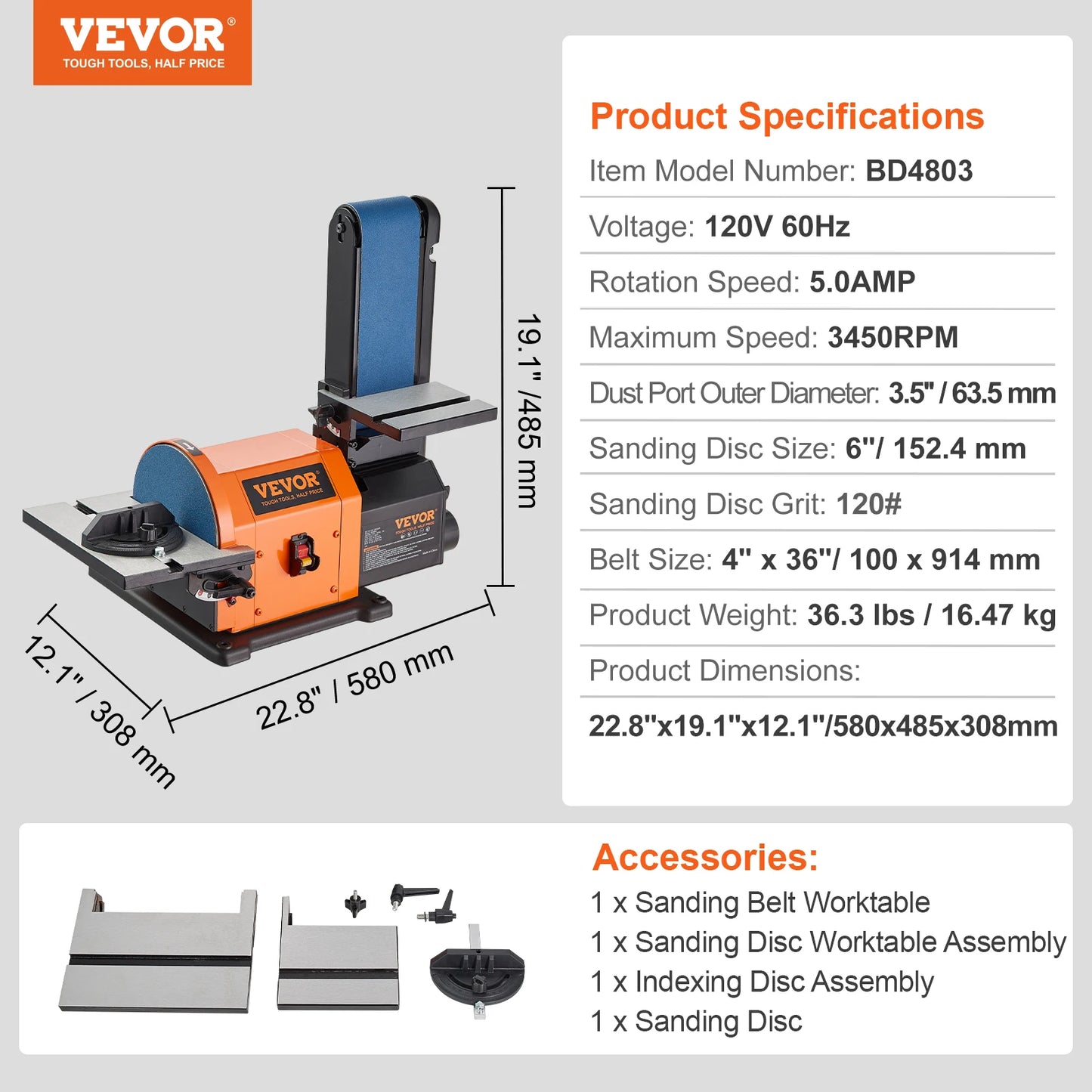 SucceBuy Belt Disc Sander Combo With 5A Induction Motor Woodworking Grinder