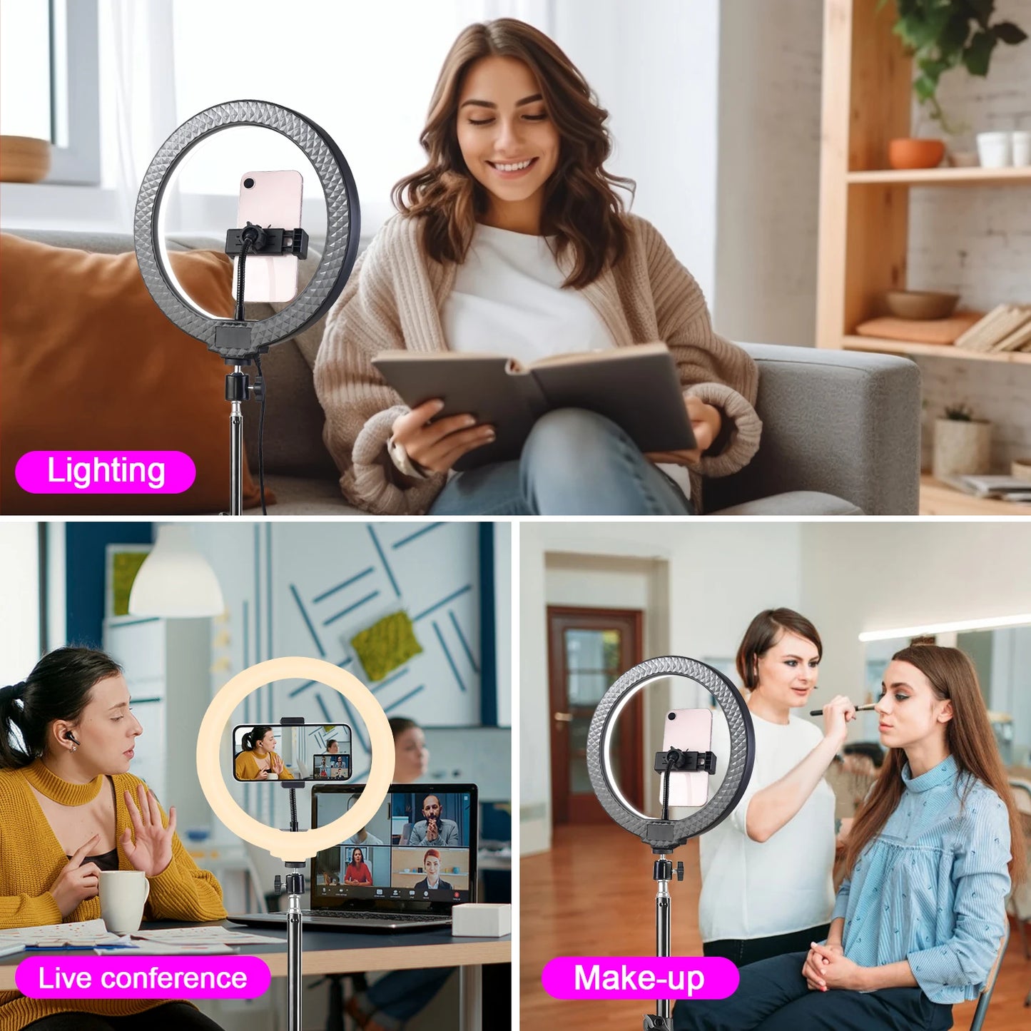 UEGOGO Dimmable LED Ring Light Kit Tripod Phone Holder