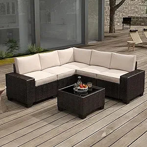 Outdoor 6 Piece Patio Furniture Set Sectional Wicker Waterproof