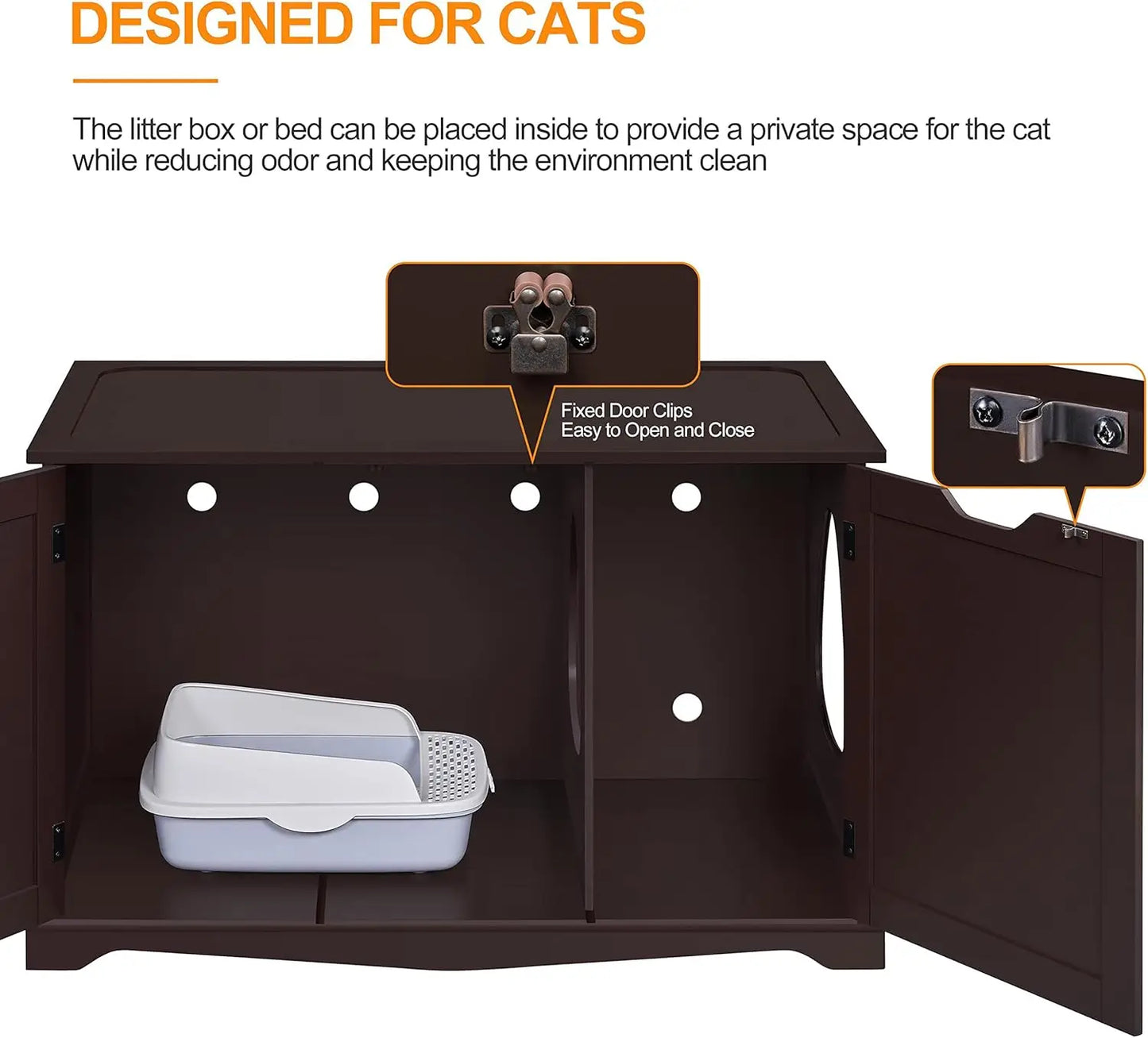 Hidden Cat Litter Box Enclosure, Wooden Pet Cabinet with Divider for Indoor Kitty Washroom Storage Bench in Espresso