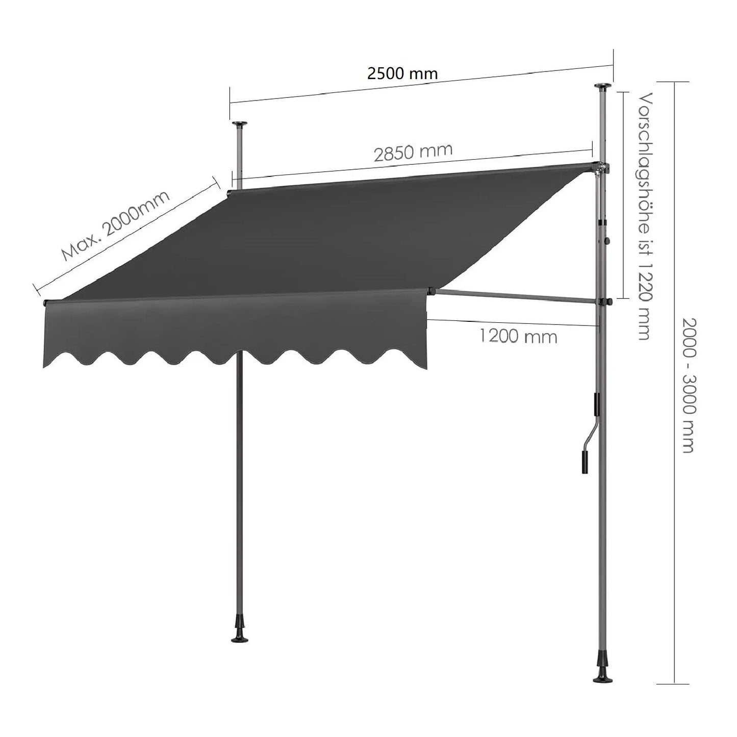 NONECN Retractable Balcony Awning UV50 Sunshade With Hand Crank