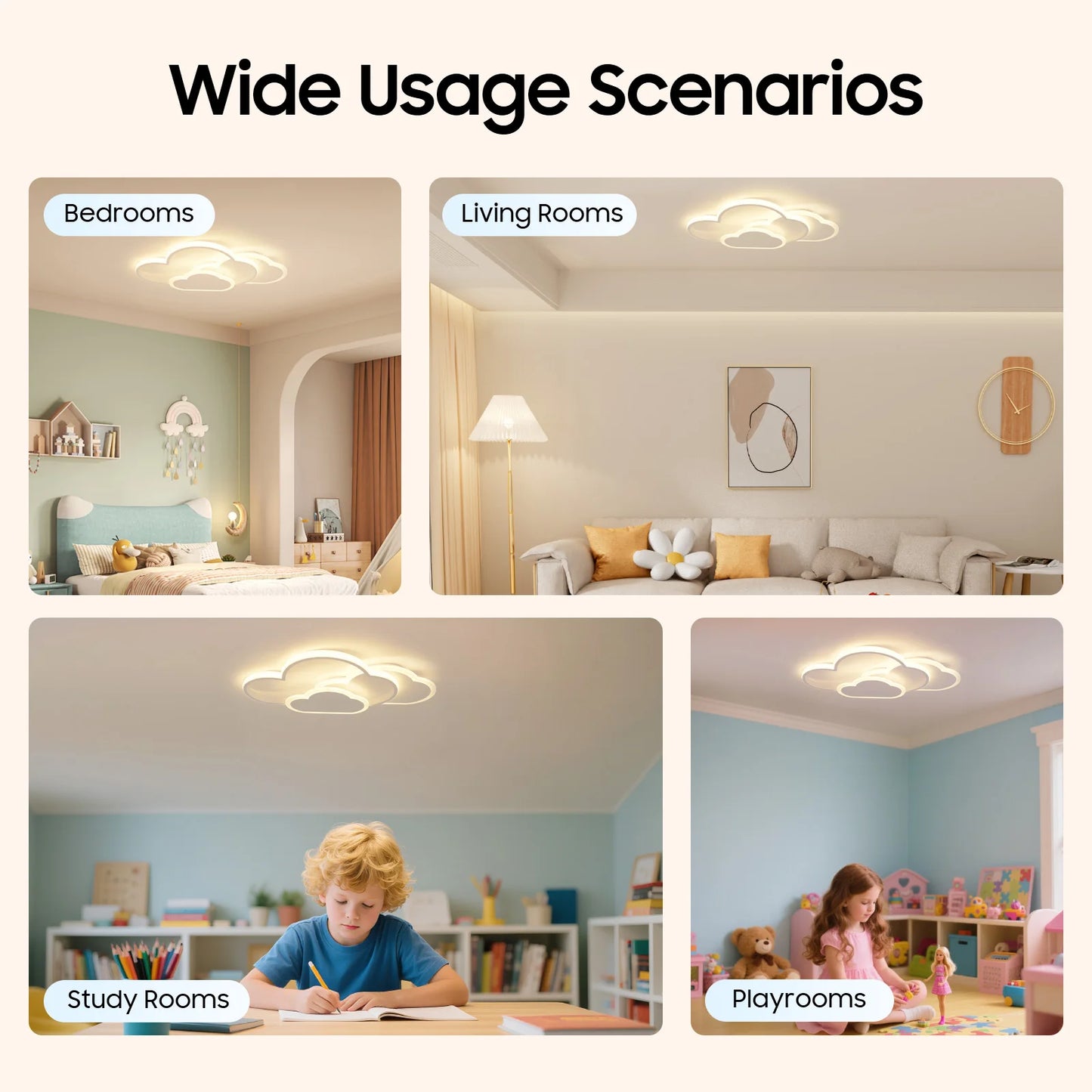 Cloud Shape LED Ceiling Light Acrylic Fixture With 3-Color Lighting