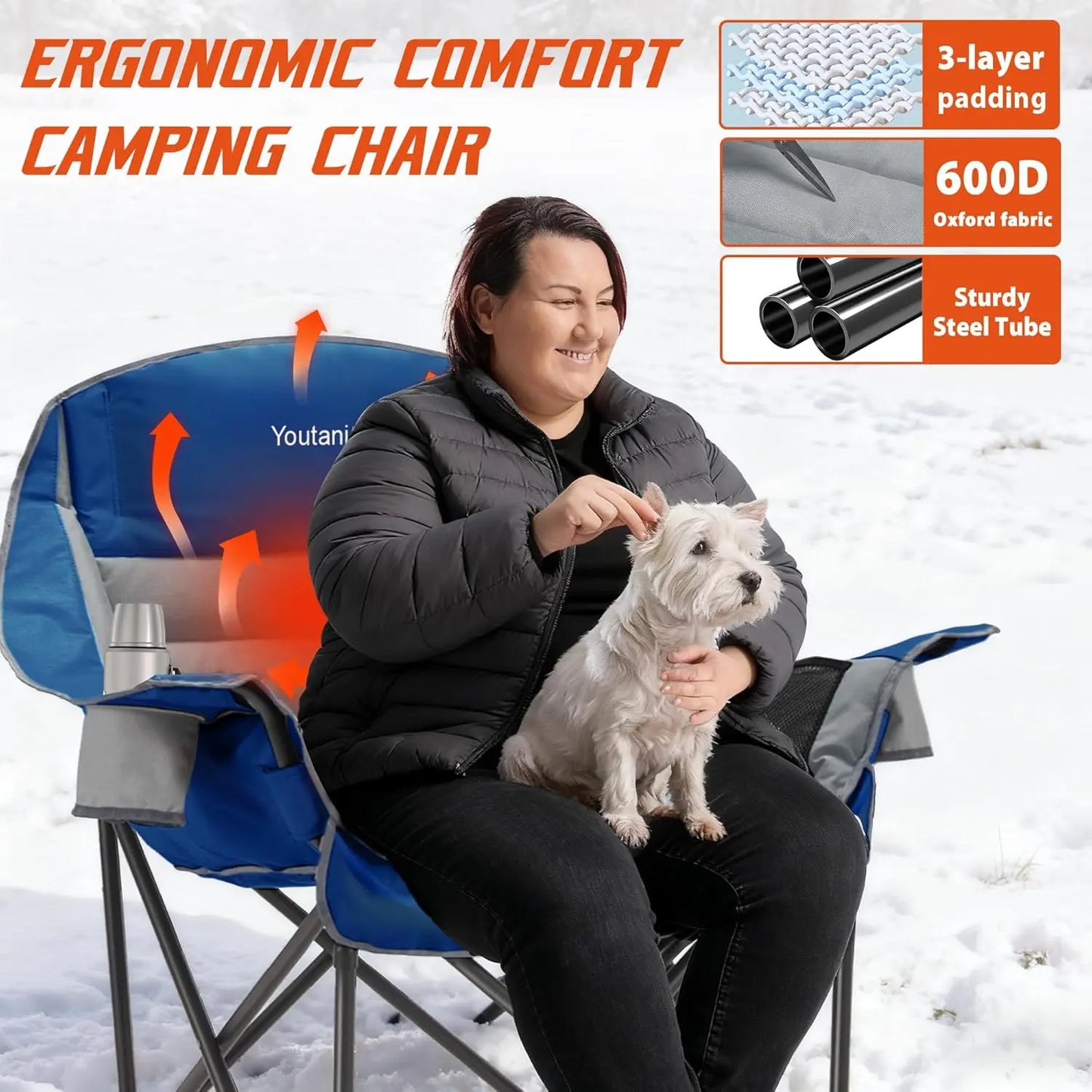 Heated Camping Chair with 3 Heat Levels, Oversized Padded Design, Side Pockets & Cup Holder for Outdoor Activities