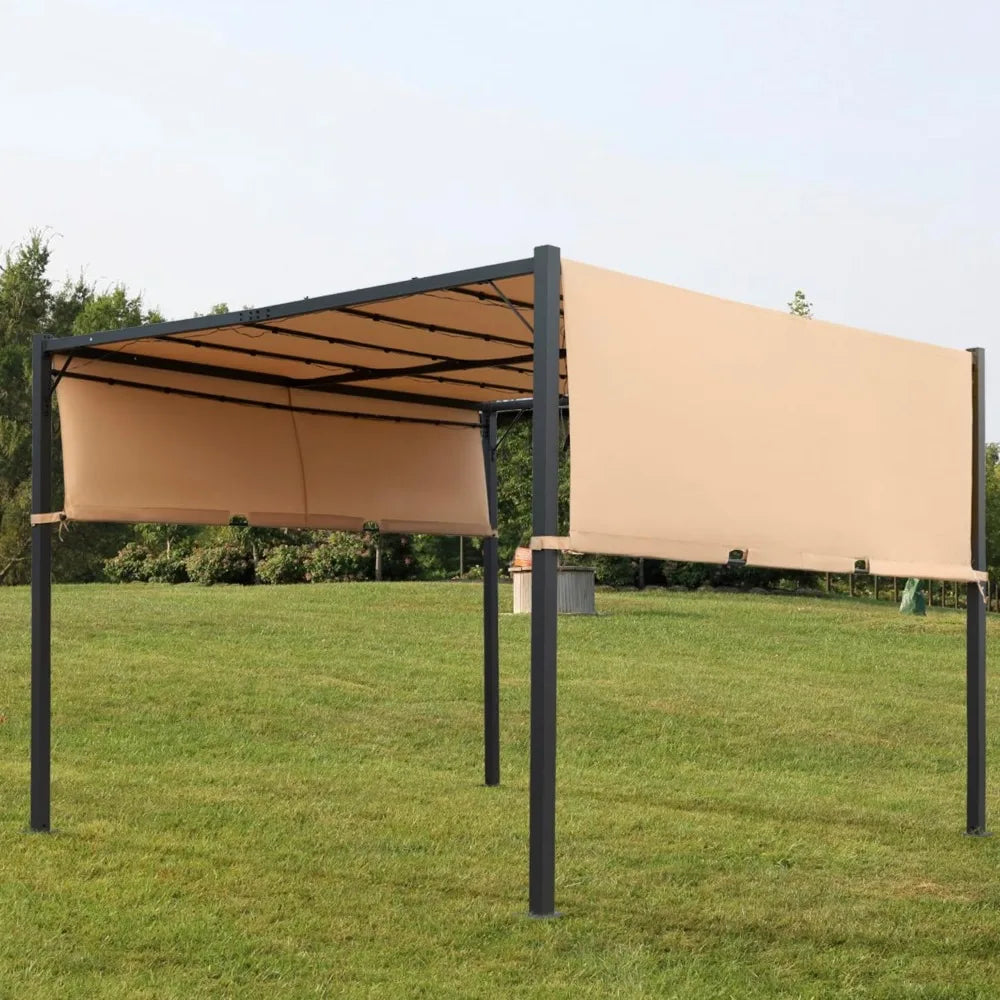 Heavy-Duty Aluminum Pergola With Retractable Shade And Solar LEDs