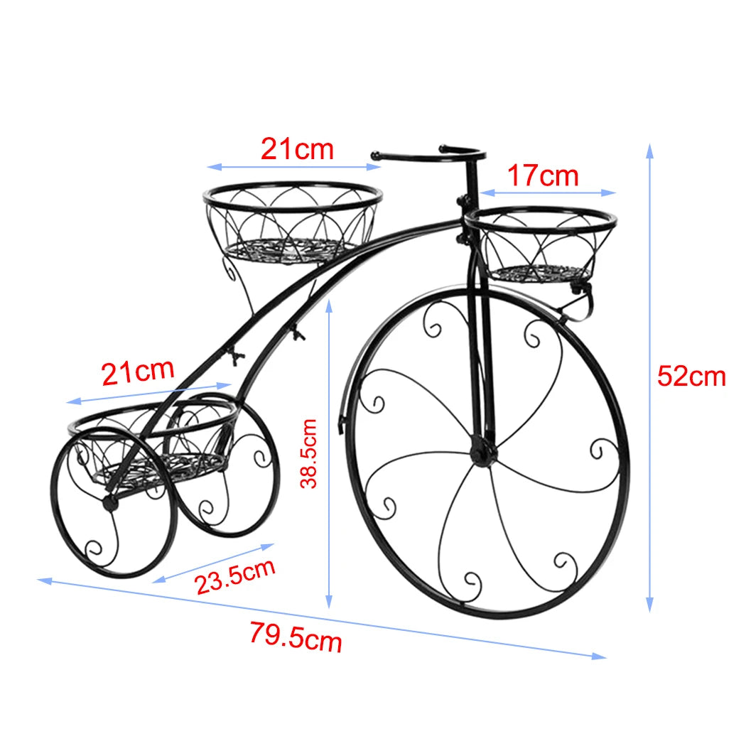 3-Tier Wrought Iron Bicycle Plant Stand for Indoor Outdoor Decor
