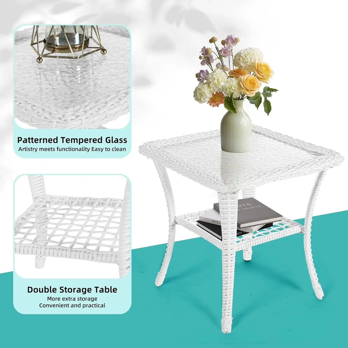 Outdoor Wicker Swivel Rocker Patio Set With Thick Cushions