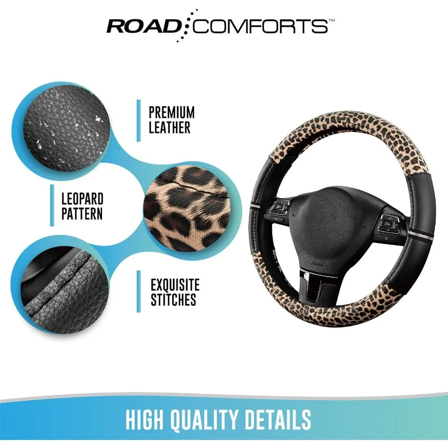 Leopard Print PVC Steering Wheel Cover Anti Slip Universal Fit