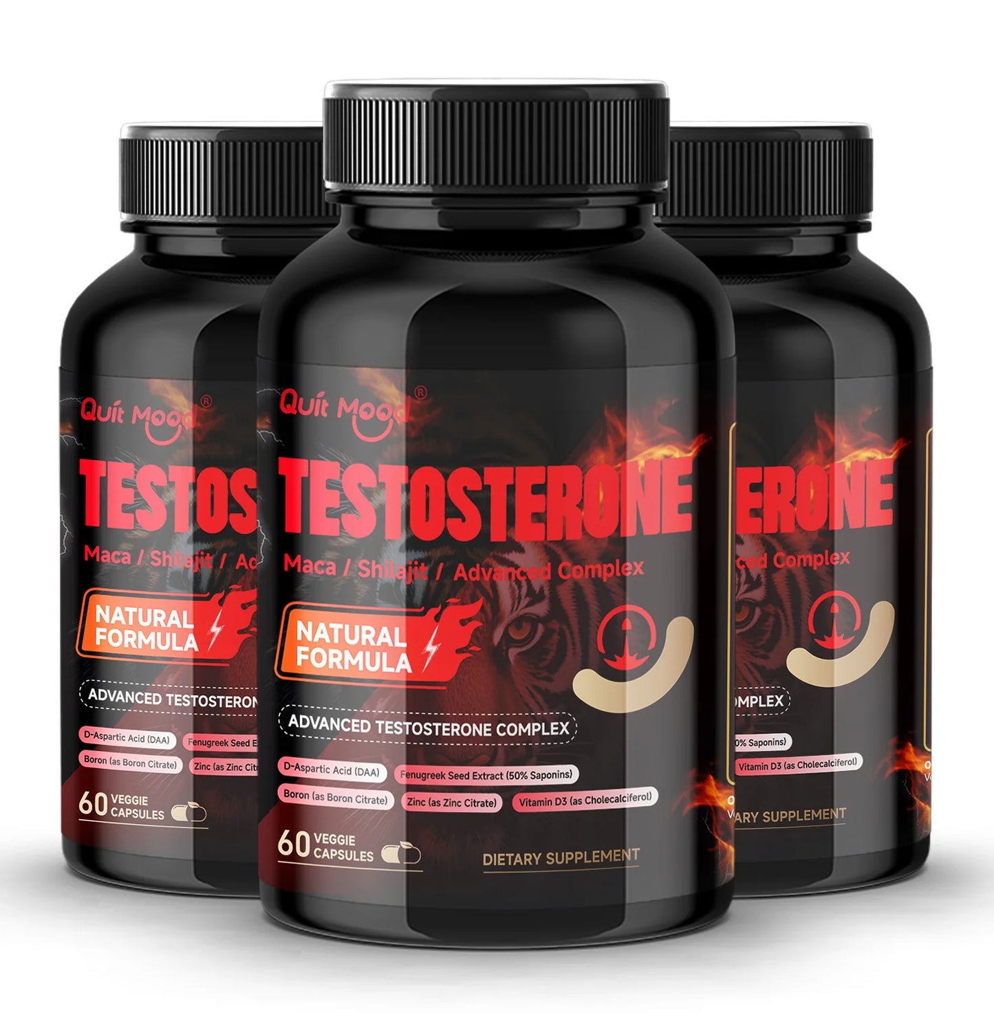 Quit mood Men's Testosterone Capsules | 100mg Maca & 50mg Shilajit & More | Hormone Balance & Stamina Enhancer – 60 Capsules