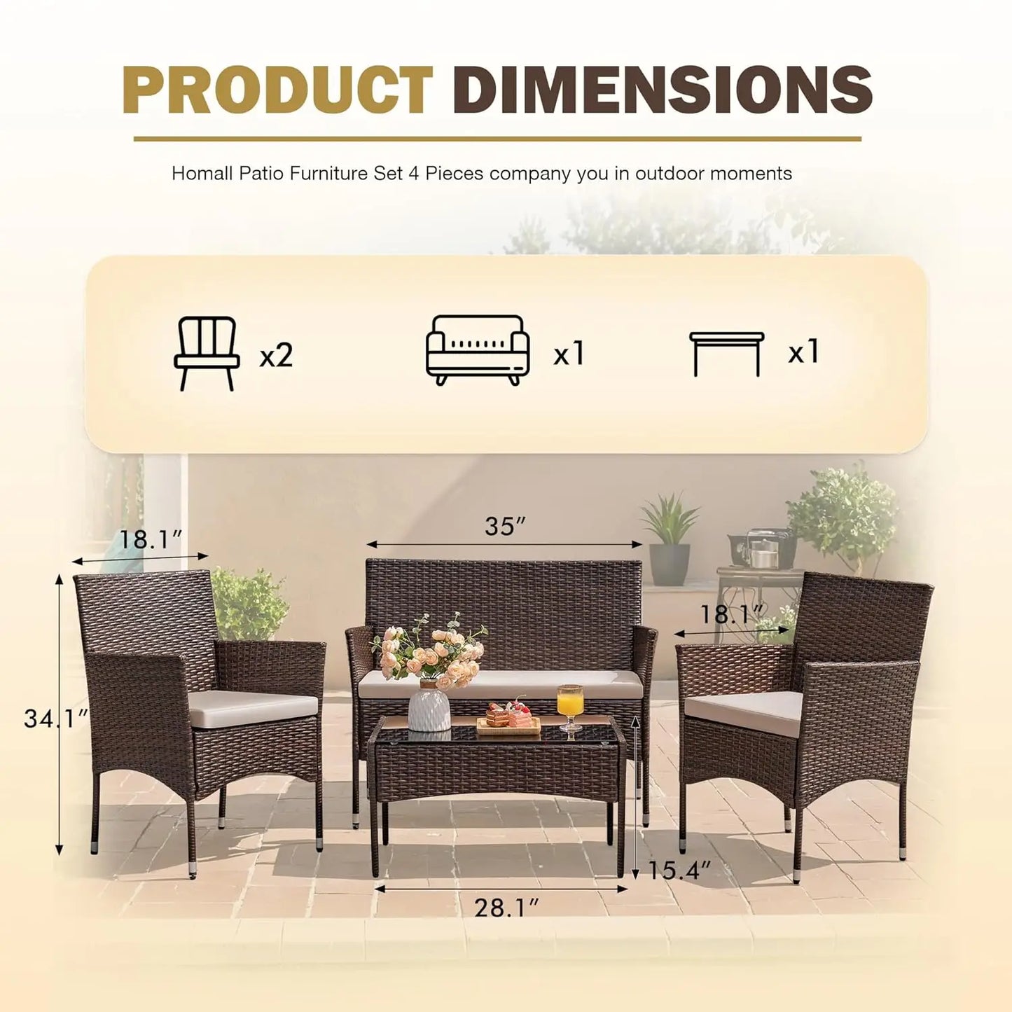 4-Piece Outdoor Patio Furniture Set Rattan Wicker Garden Poolside