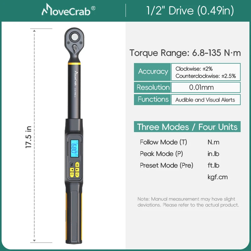 MoveCrab Digital Torque Wrench 1-340 Nm With 2 Percent Accuracy
