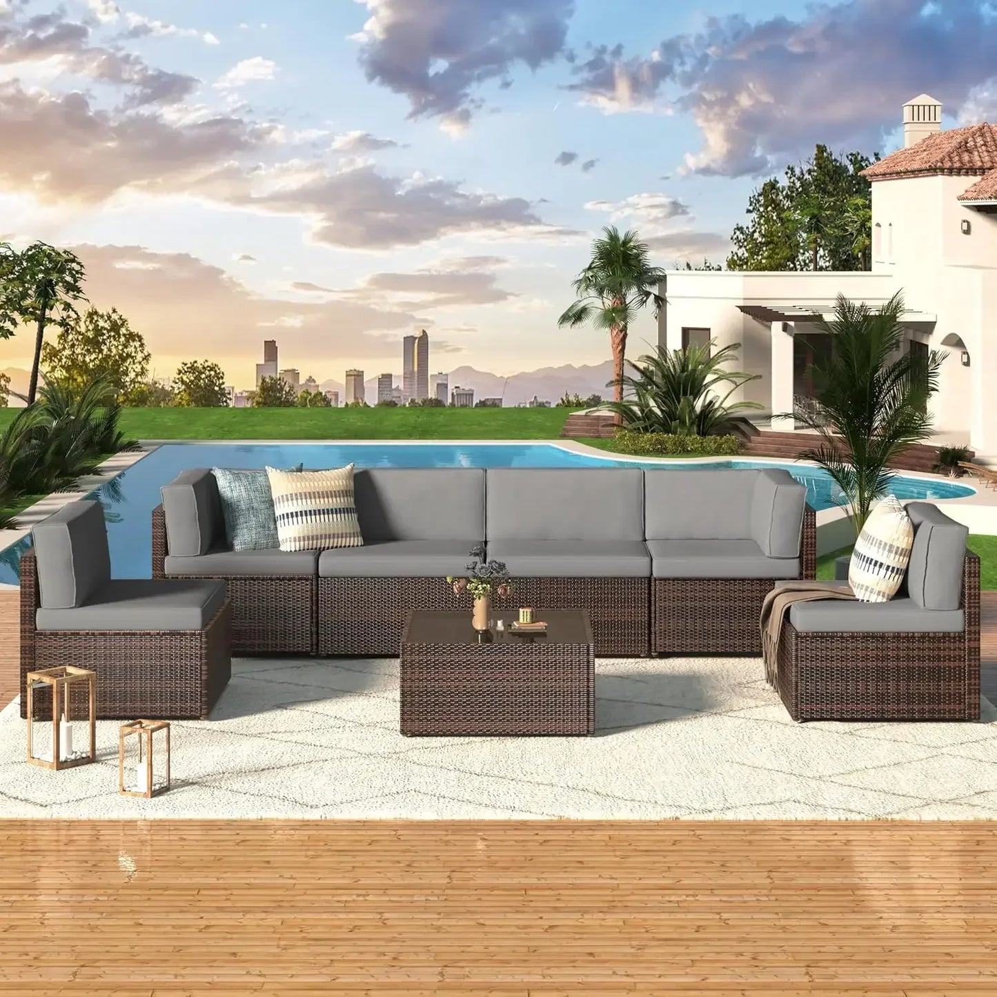 Outdoor PE Rattan Patio Furniture Set With Cushions