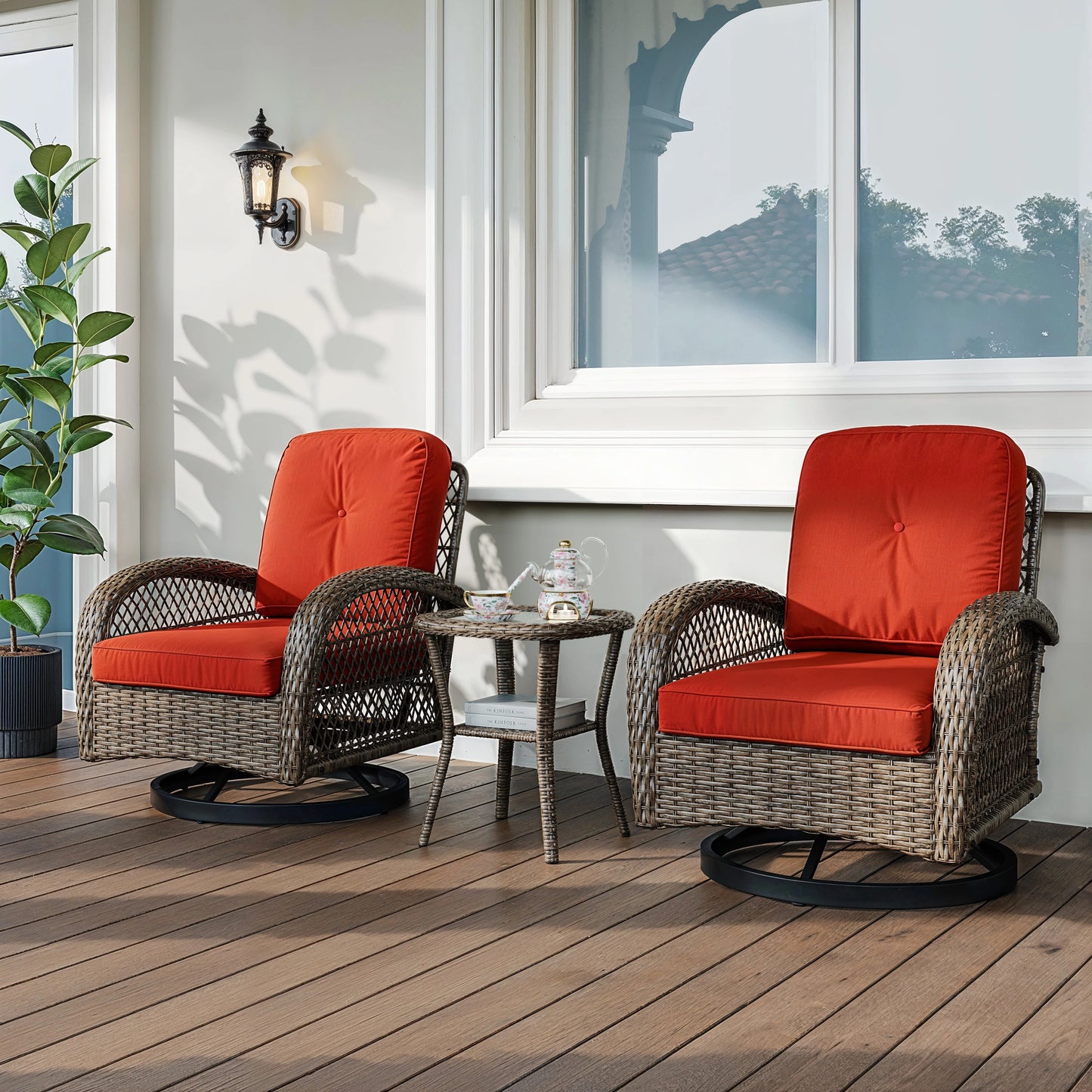 HOOMIC 3 Piece Outdoor Patio Bistro Set Cushioned Chairs
