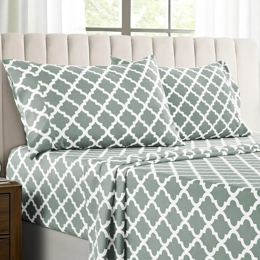 Quatrefoil Microfiber Sheet Set 4 Piece Ultra Soft Bedding