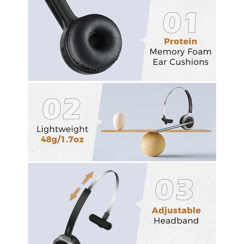 MPOW M5 Wireless Bluetooth Headset with Mic for PC Laptop