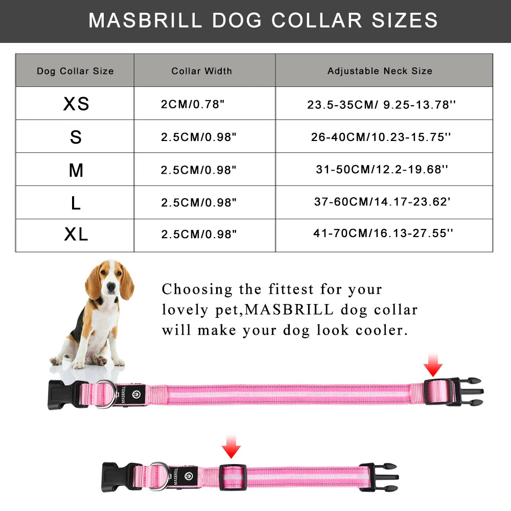 MASBRILL Light Up Dog Collar Waterproof USB Rechargeable Night Safety