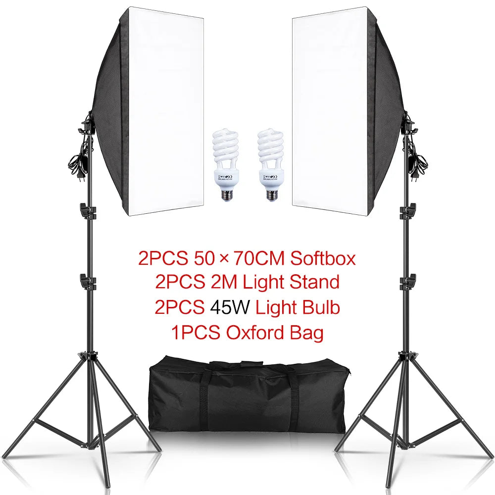 SH Softbox Photography Lighting Kit With E27 Bulbs