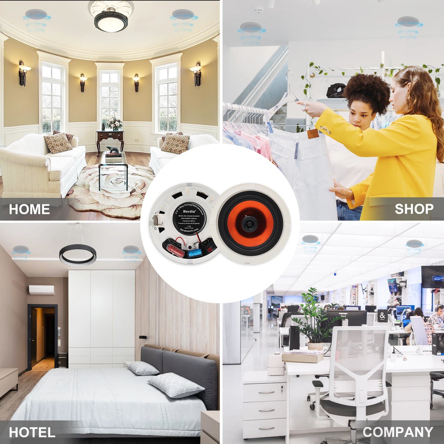 Herdio 4 Pack Bluetooth In Ceiling Speakers With Wall Amplifier