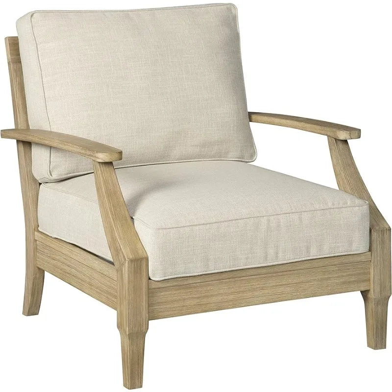 Outdoor Eucalyptus Wood Cushioned Lounge Chair For Patio Use