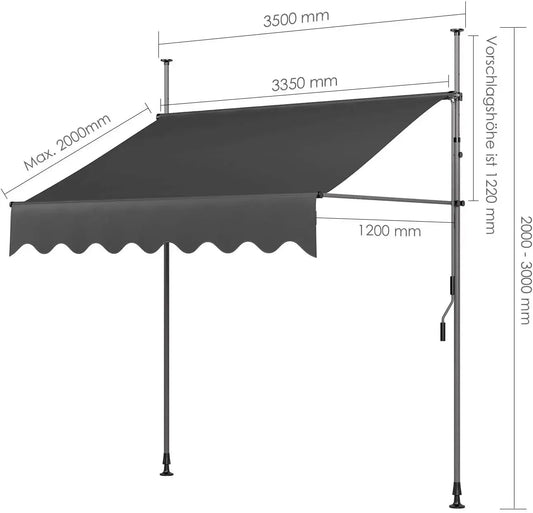 NONECN Retractable Balcony Awning UV50 Sunshade With Hand Crank