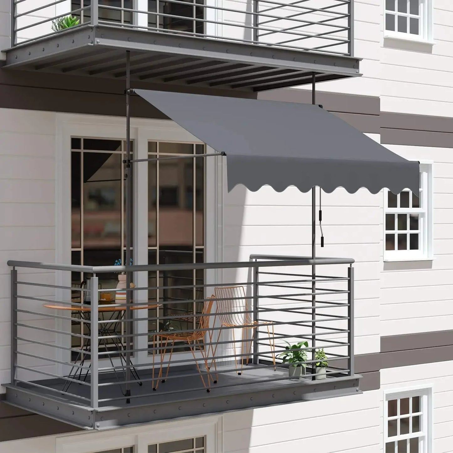 NONECN Retractable Balcony Awning UV50 Sunshade With Hand Crank