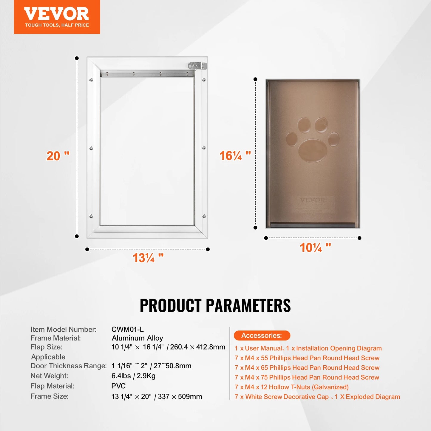 NONEDog Door Aluminum Frame Pet Door With Lock And Flap