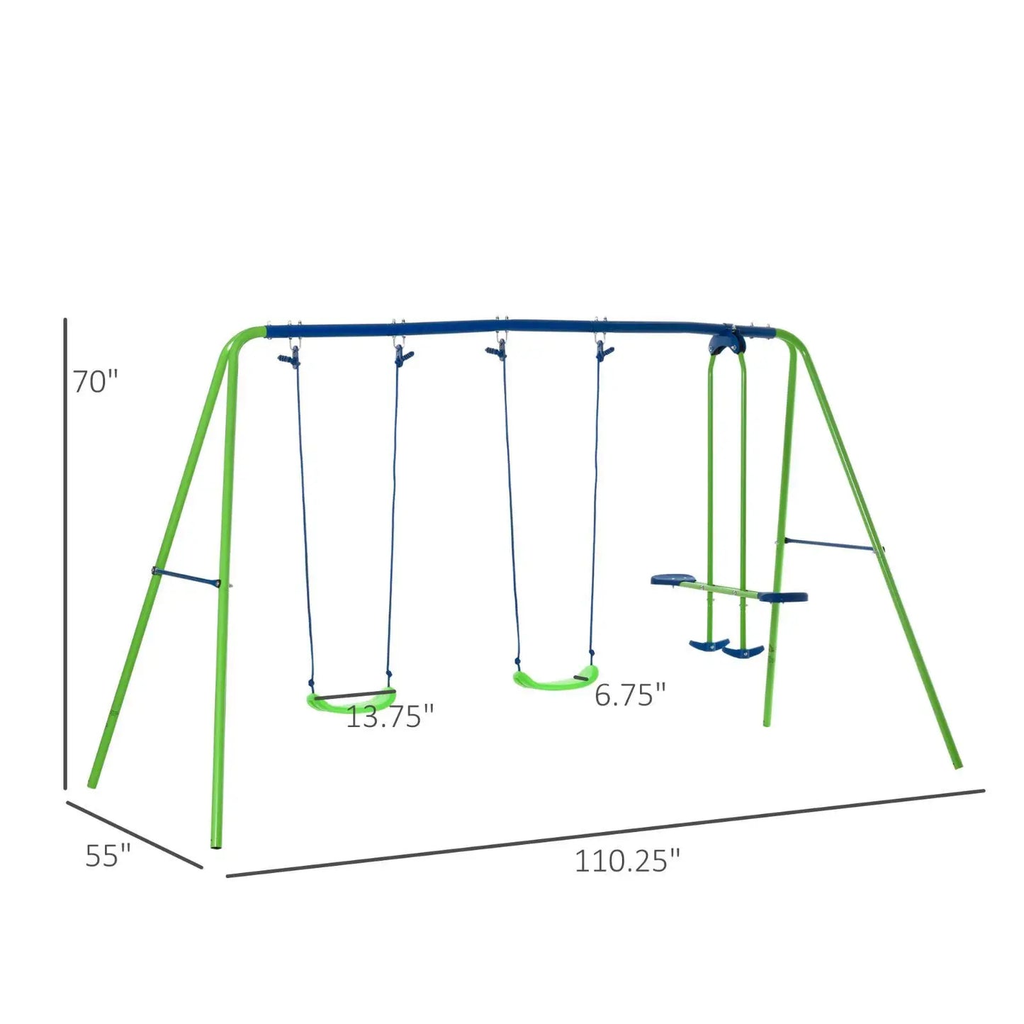 Heavy Duty Outdoor Swing Set with Adjustable Height Metal Frame