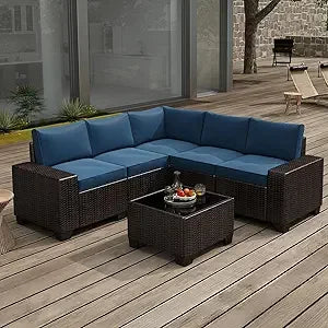 Outdoor 6 Piece Patio Furniture Set Sectional Wicker Waterproof