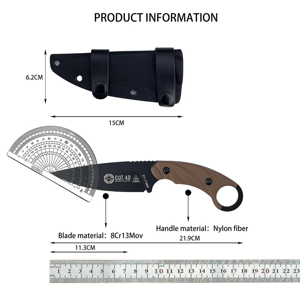 TOPS Knives C.U.T Fixed Blade Knife with Kydex Sheath