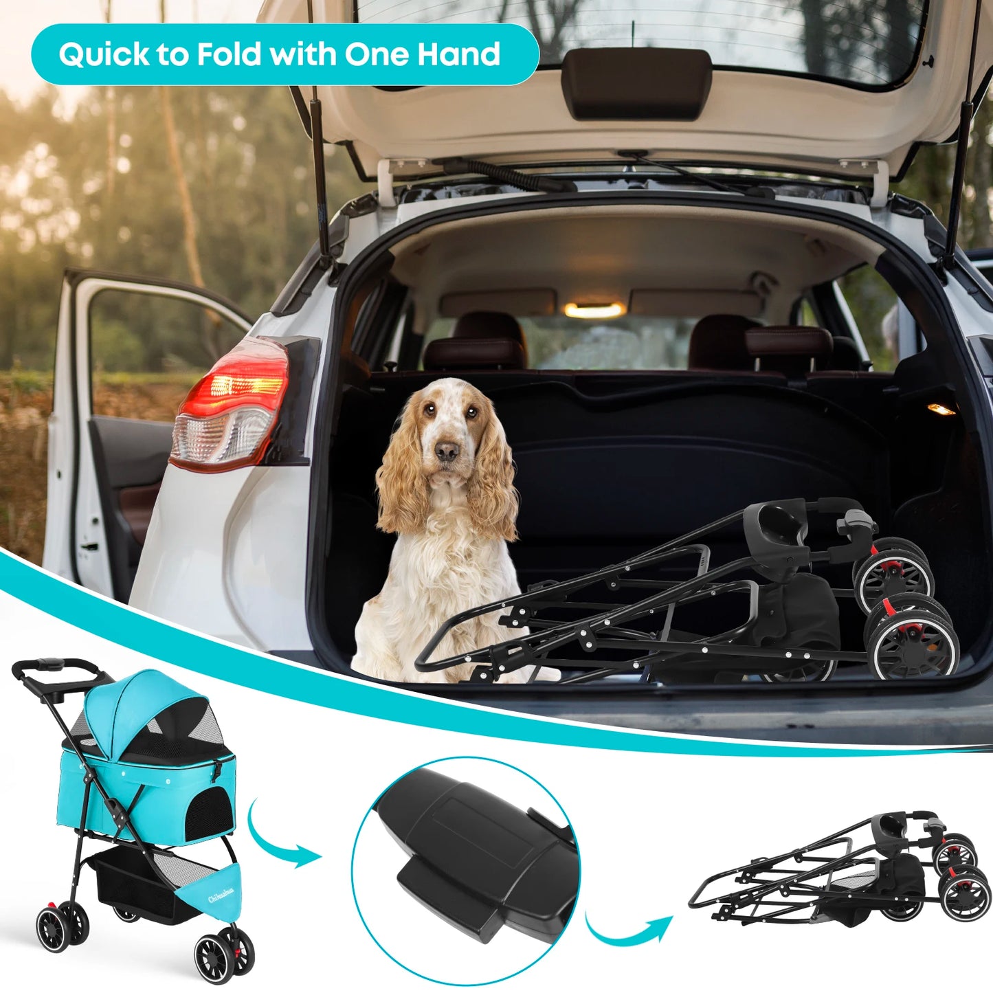 Chihuahua Dog Stroller Foldable With Universal Wheels For Travel