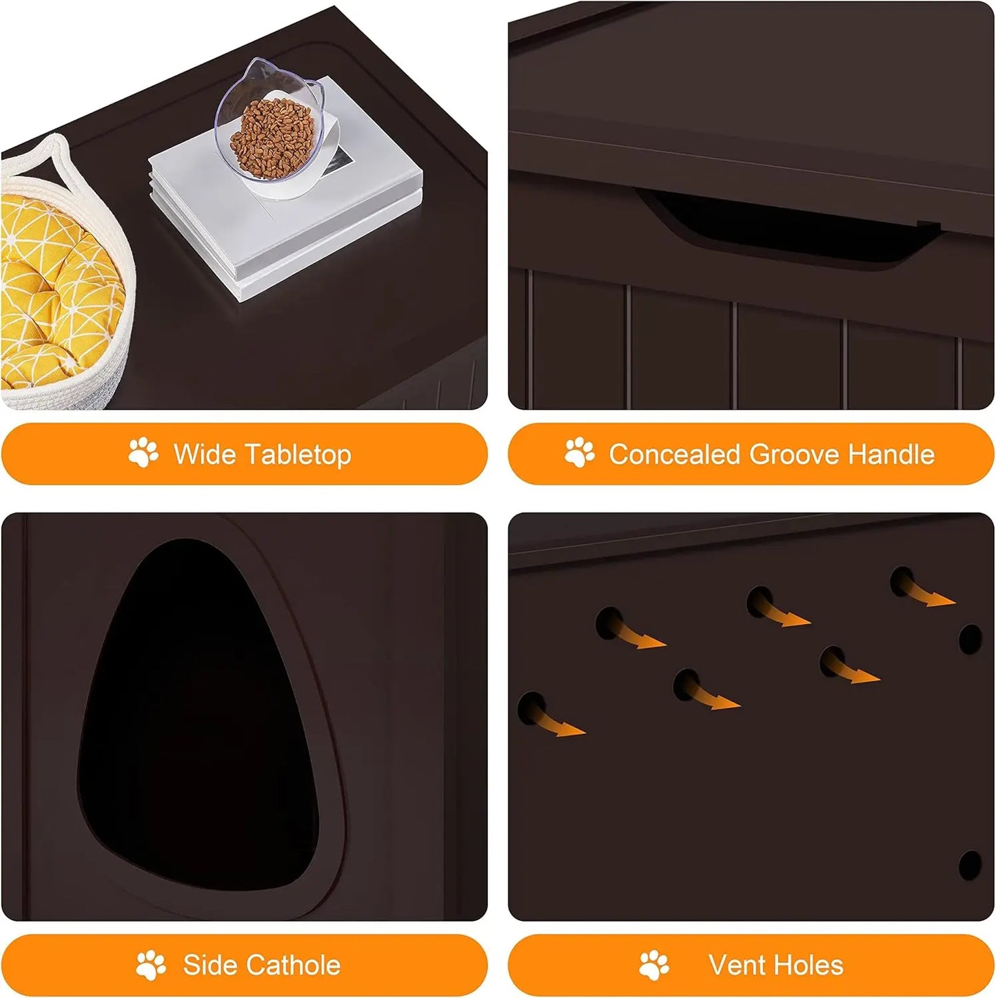 Hidden Cat Litter Box Enclosure, Wooden Pet Cabinet with Divider for Indoor Kitty Washroom Storage Bench in Espresso