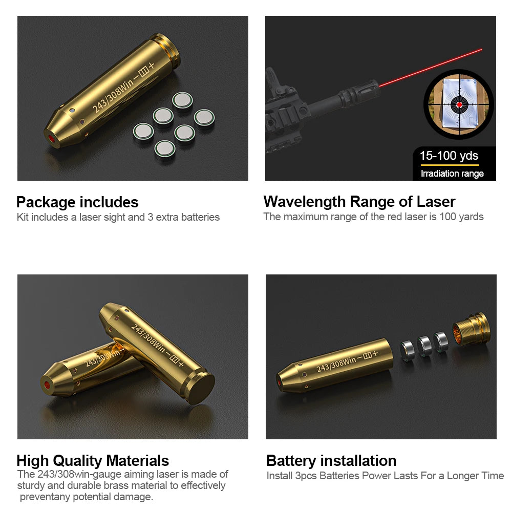 243 308Win Red Dot Laser Bore Sighter For Pistol Rifle