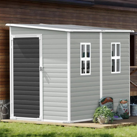 Resin Outdoor Storage Shed Waterproof With Floor Lockable Door Two Windows