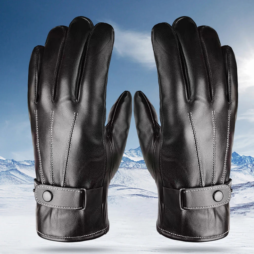 Shunmaii Men's Cycling Warm PU Leather Riding Gloves