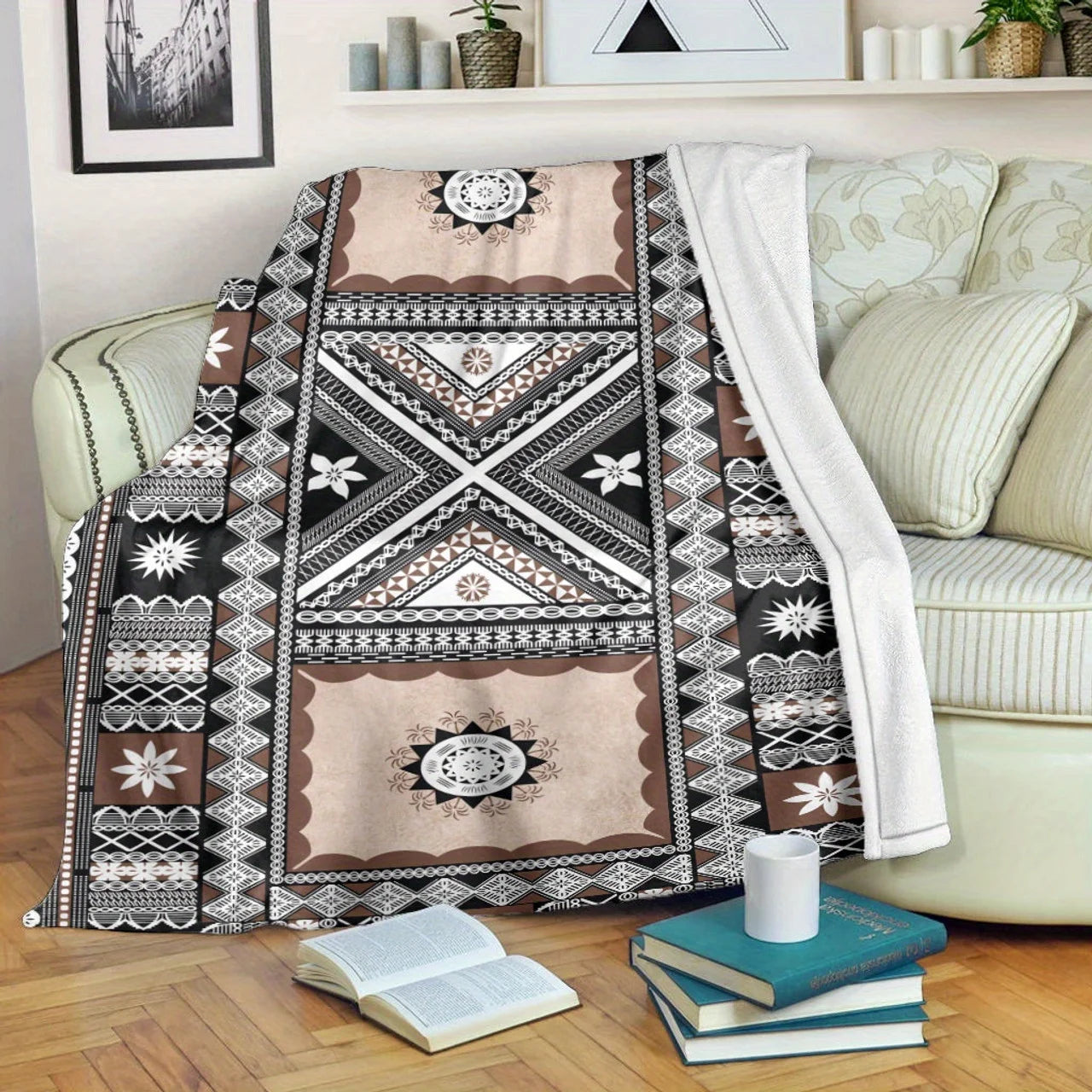 Geometric Pattern Flannel Blanket Cozy Throw for Sofa and Bedroom